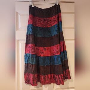 New Directions brown, pink, blue striped leaf print stretchy skirt M